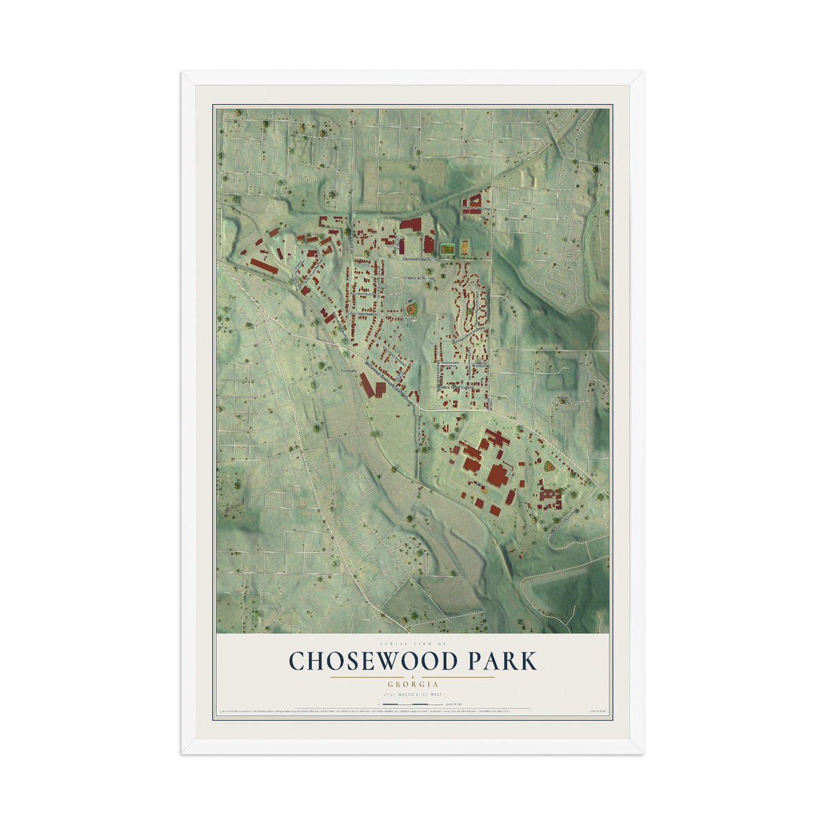 Chosewood Park, Georgia map print, 12" x 18" W/ White Ayous Wood Frame mockup