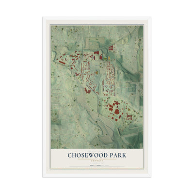 Chosewood Park, Georgia map print, 12" x 18" W/ White Ayous Wood Frame mockup
