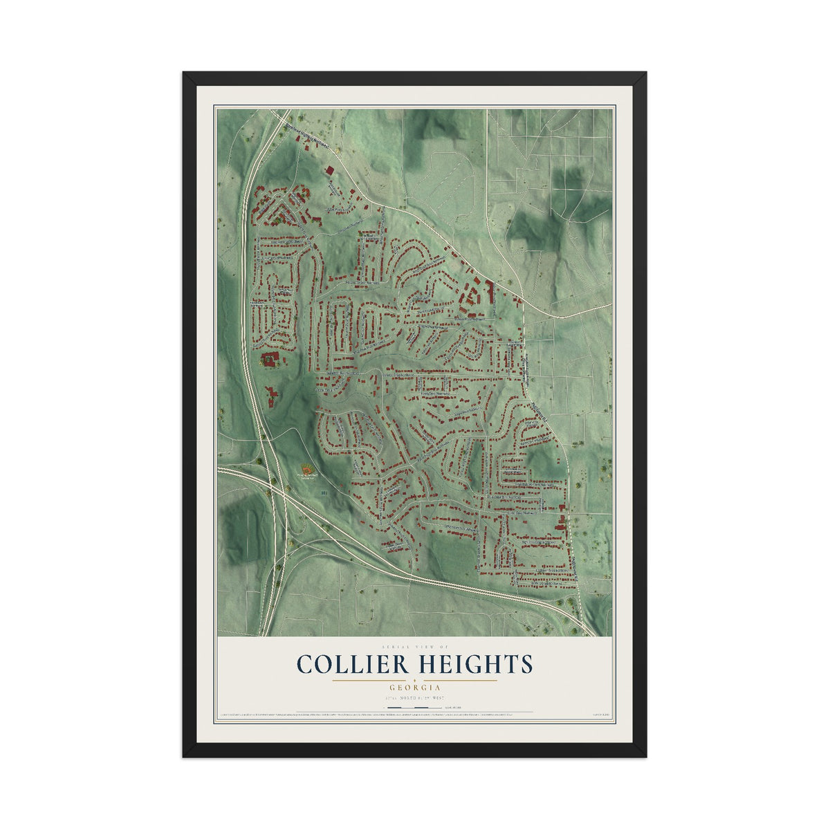 Collier Heights, Georgia map print, 12" x 18" W/ Black Ayous Wood Frame mockup