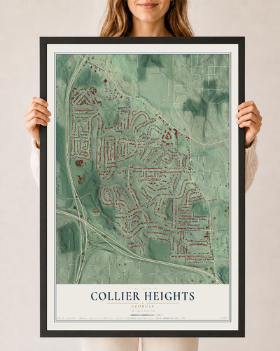 Collier Heights, Georgia map print, 24" x 36" W/ Black Ayous Wood Frame mockup