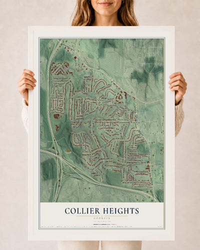 Collier Heights, Georgia map print, 24" x 36" W/ White Ayous Wood Frame mockup