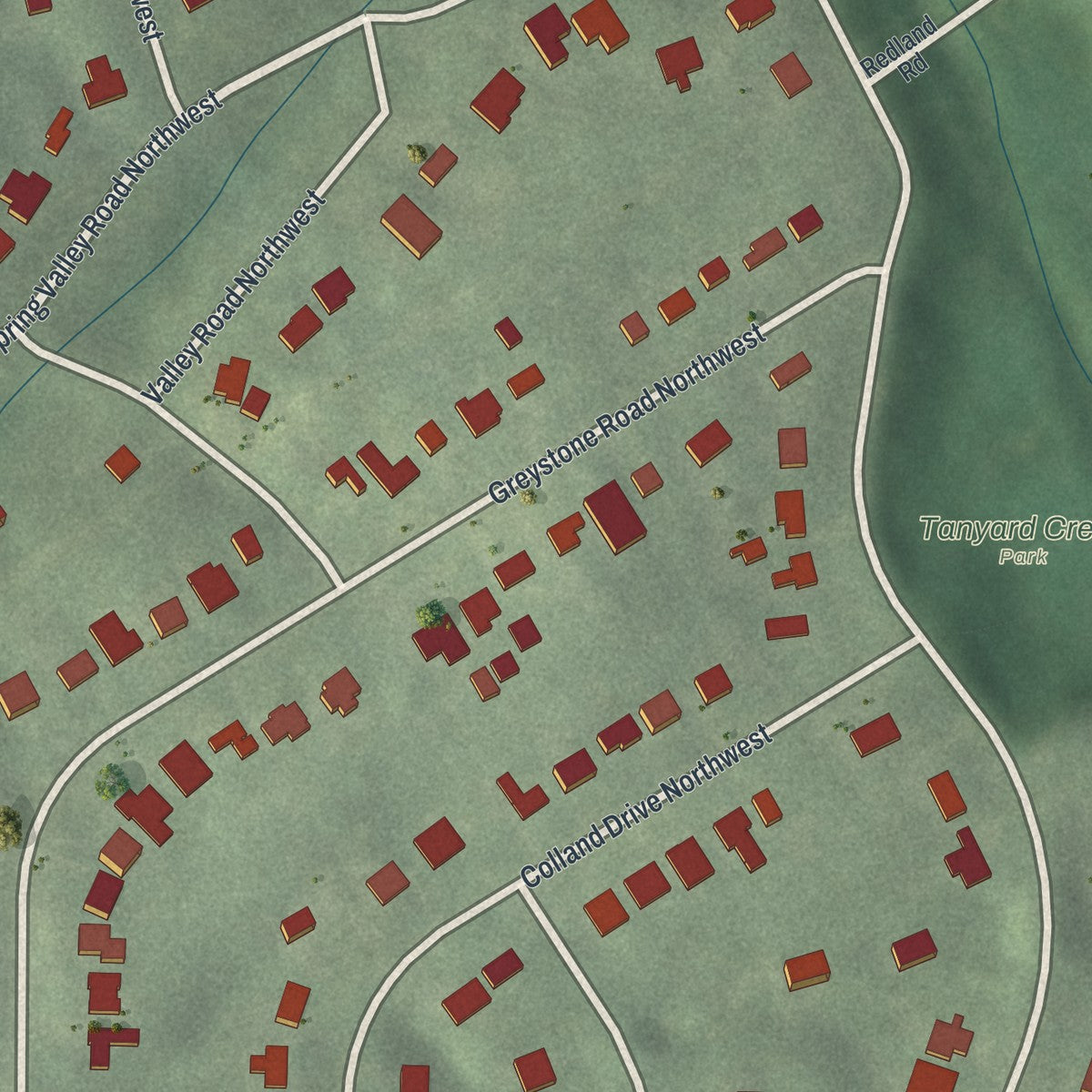 Close-up 2 of the Collier Hills, Georgia map artwork