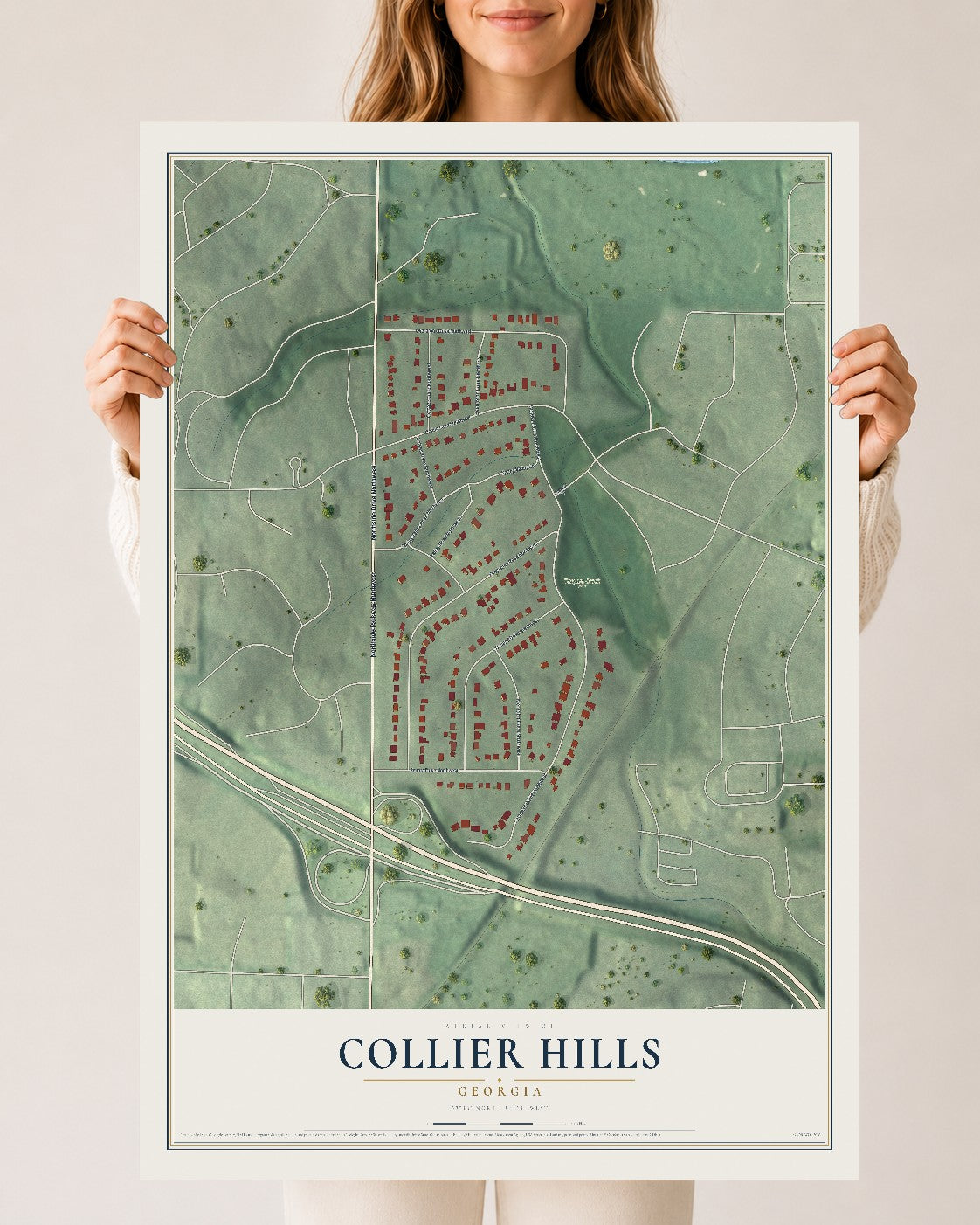 Collier Hills, Georgia map print, 24" x 36" Archival Matte Print mockup