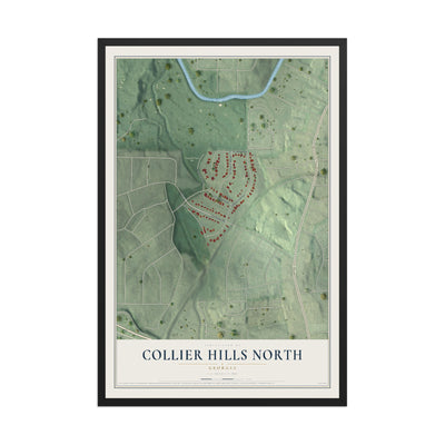 Collier Hills North, Georgia map print, 12" x 18" W/ Black Ayous Wood Frame mockup