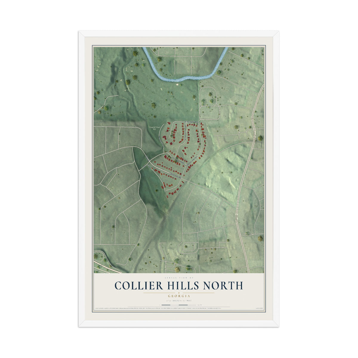 Collier Hills North, Georgia map print, 12" x 18" W/ White Ayous Wood Frame mockup
