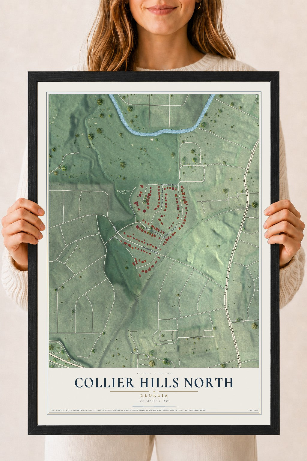 Collier Hills North, Georgia map print, 18" x 24" W/ Black Ayous Wood Frame mockup