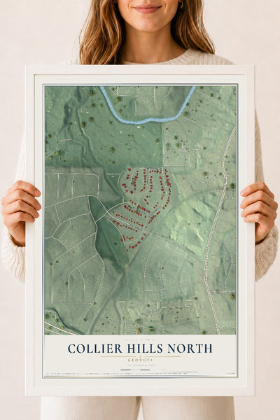 Collier Hills North, Georgia map print, 18" x 24" W/ White Ayous Wood Frame mockup