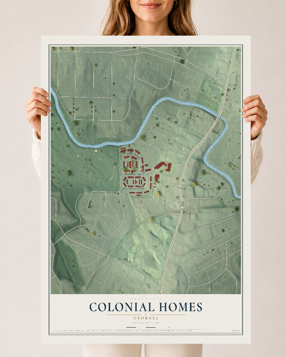 Colonial Homes, Georgia map print, 24" x 36" Archival Matte Print mockup