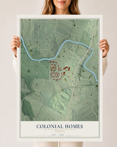 Colonial Homes, Georgia map print, 24" x 36" Archival Matte Print mockup