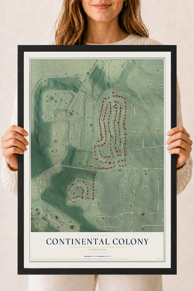Continental Colony, Georgia map print, 18" x 24" W/ Black Ayous Wood Frame mockup