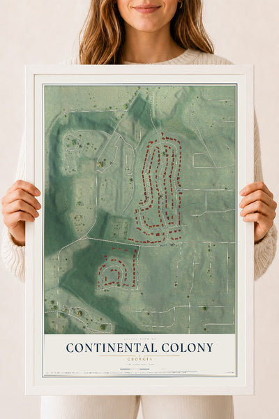 Continental Colony, Georgia map print, 18" x 24" W/ White Ayous Wood Frame mockup