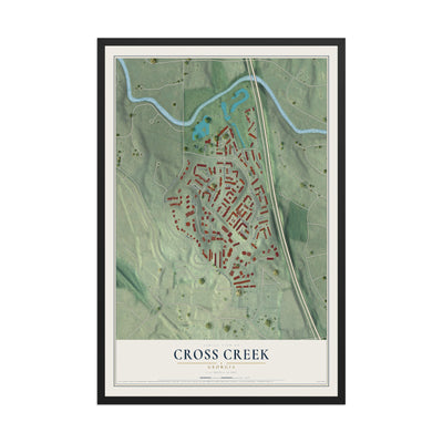 Cross Creek, Georgia map print, 12" x 18" W/ Black Ayous Wood Frame mockup