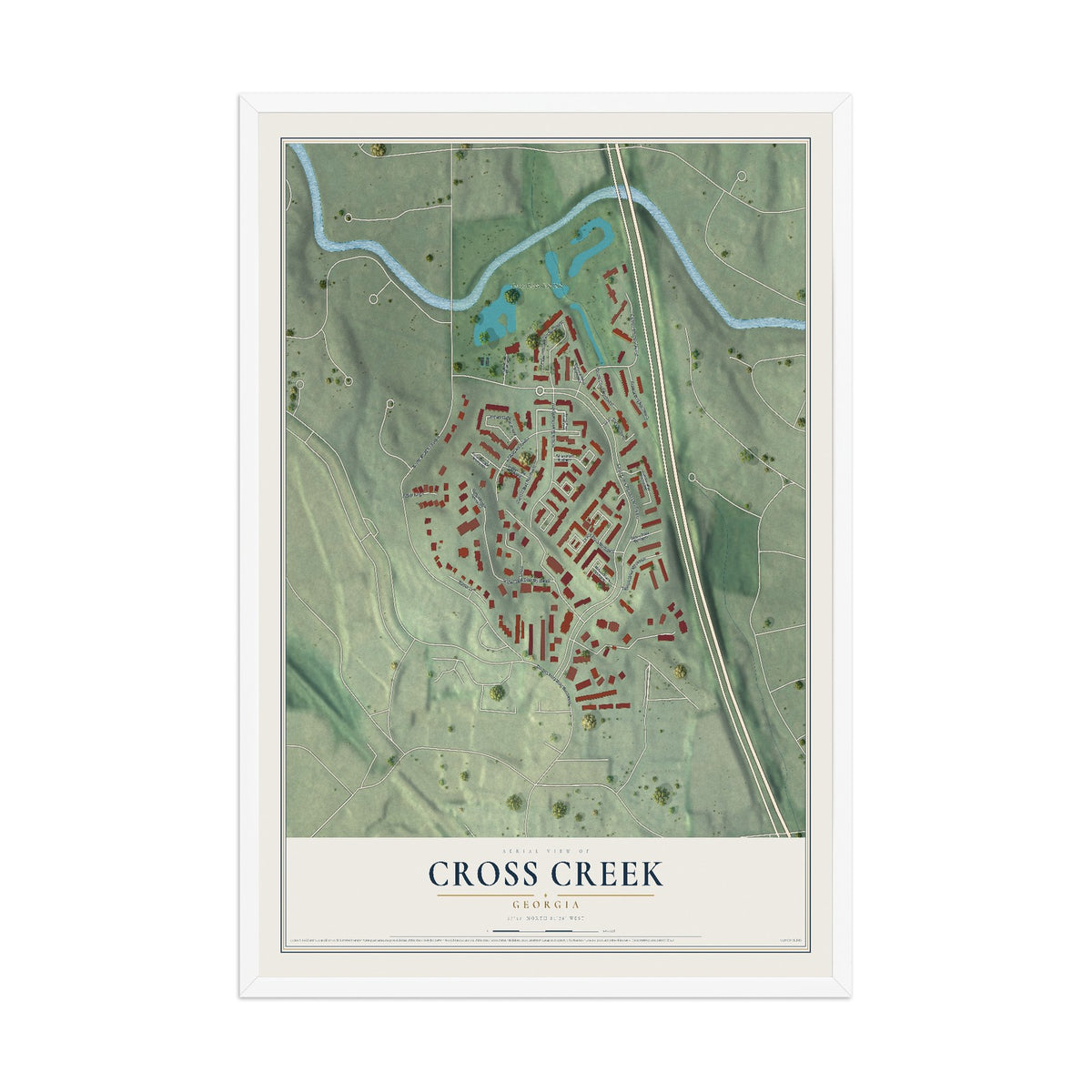 Cross Creek, Georgia map print, 12" x 18" W/ White Ayous Wood Frame mockup