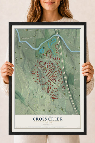 Cross Creek, Georgia map print, 18" x 24" W/ Black Ayous Wood Frame mockup