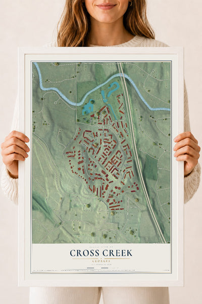 Cross Creek, Georgia map print, 18" x 24" W/ White Ayous Wood Frame mockup