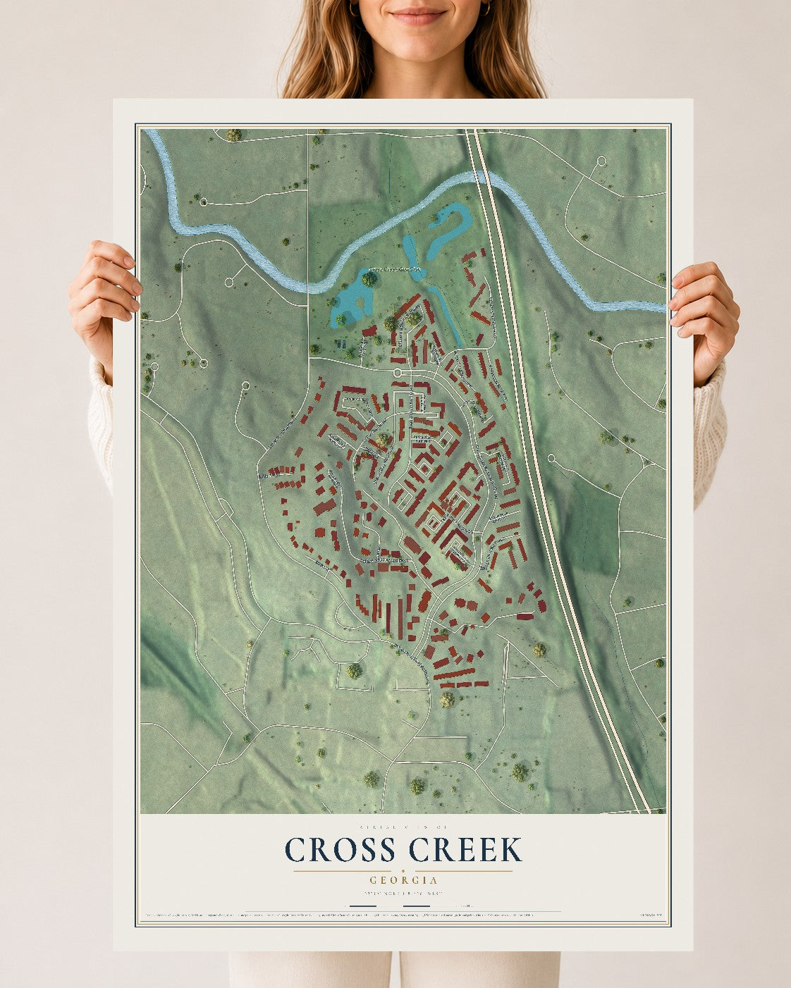 Cross Creek, Georgia map print, 24" x 36" Archival Matte Print mockup