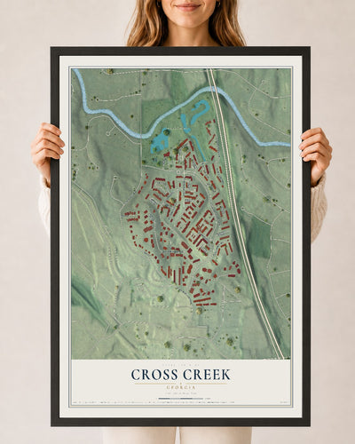 Cross Creek, Georgia map print, 24" x 36" W/ Black Ayous Wood Frame mockup