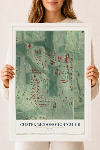 Custer-McDonough-Guice, Georgia map print, 18" x 24" W/ White Ayous Wood Frame mockup