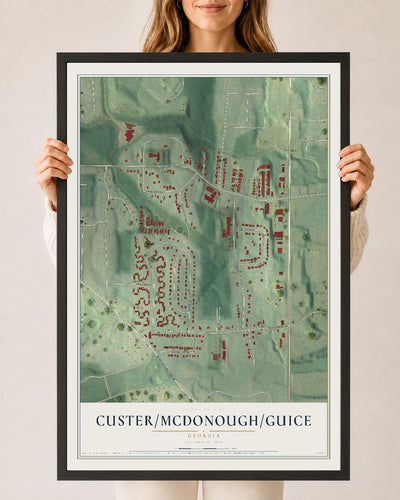 Custer-McDonough-Guice, Georgia map print, 24" x 36" W/ Black Ayous Wood Frame mockup