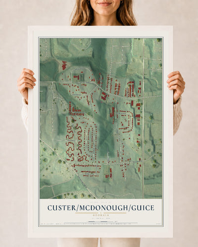 Custer-McDonough-Guice, Georgia map print, 24" x 36" W/ White Ayous Wood Frame mockup