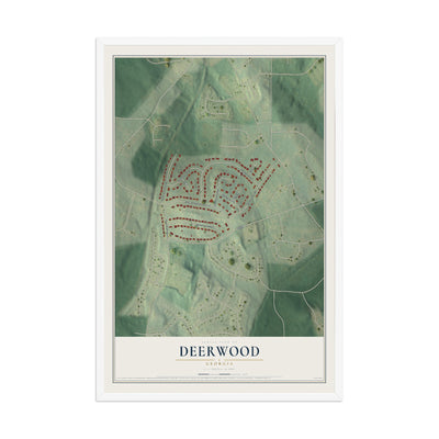 Deerwood, Georgia map print, 12" x 18" W/ White Ayous Wood Frame mockup