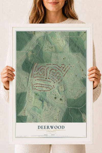 Deerwood, Georgia map print, 18" x 24" W/ White Ayous Wood Frame mockup