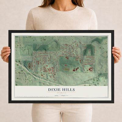 Dixie Hills, Georgia map print, 12" x 18" W/ Black Ayous Wood Frame mockup