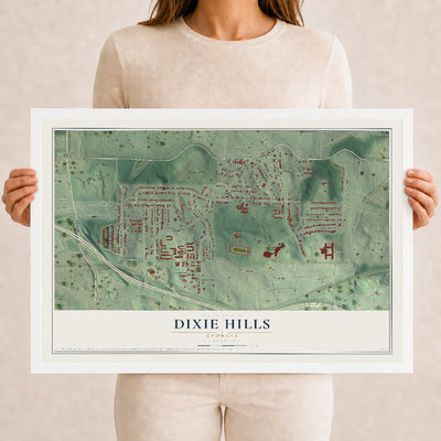 Dixie Hills, Georgia map print, 12" x 18" W/ White Ayous Wood Frame mockup