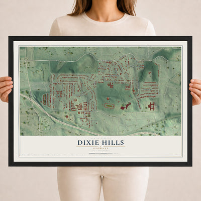 Dixie Hills, Georgia map print, 18" x 24" W/ Black Ayous Wood Frame mockup