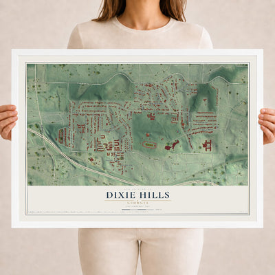 Dixie Hills, Georgia map print, 18" x 24" W/ White Ayous Wood Frame mockup