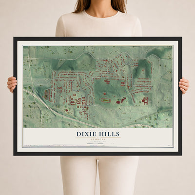 Dixie Hills, Georgia map print, 24" x 36" W/ Black Ayous Wood Frame mockup