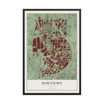 Downtown, Georgia map print, 12" x 18" W/ Black Ayous Wood Frame mockup