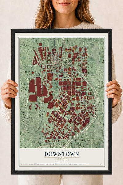 Downtown, Georgia map print, 18" x 24" W/ Black Ayous Wood Frame mockup