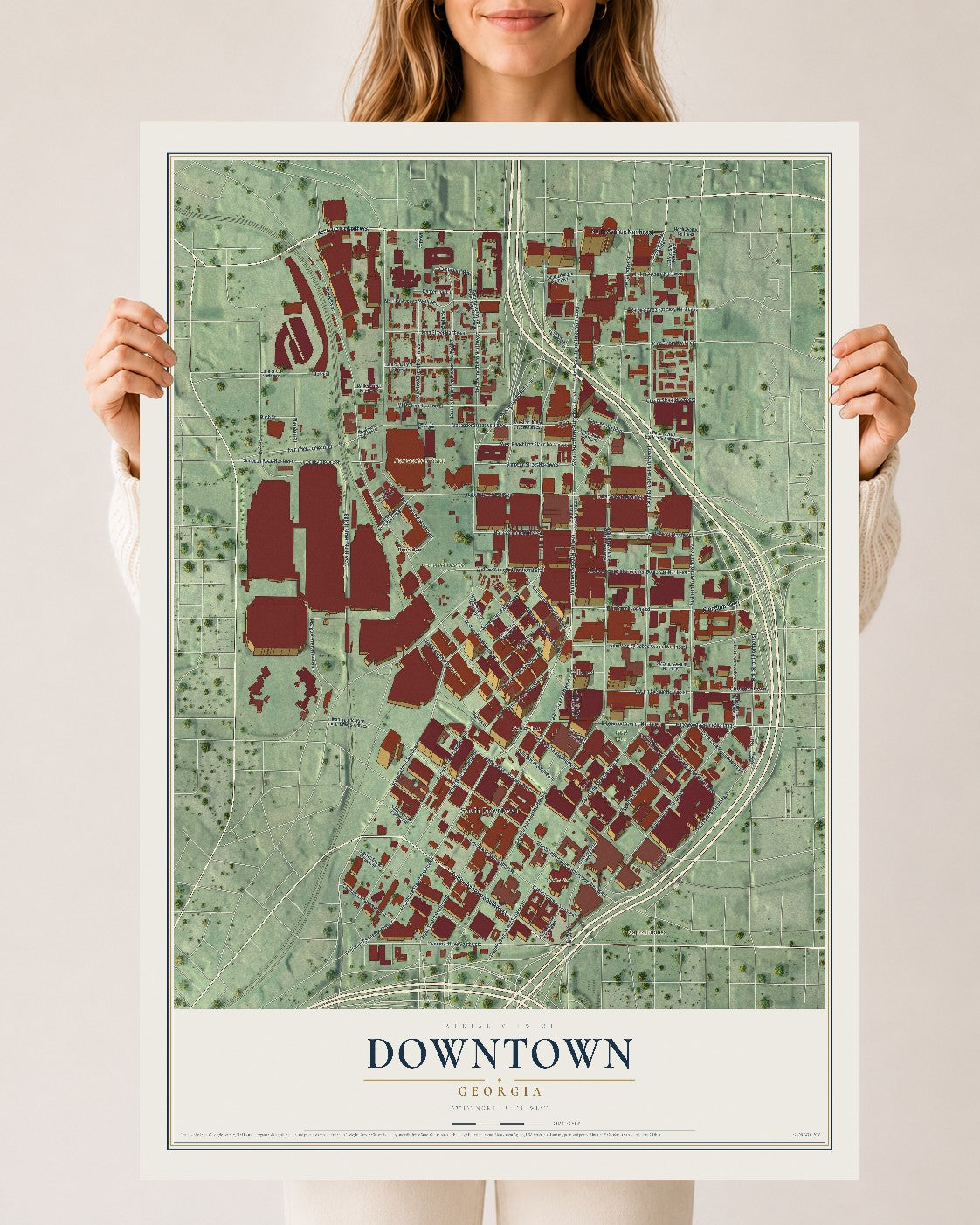 Downtown, Georgia map print, 24" x 36" Archival Matte Print mockup