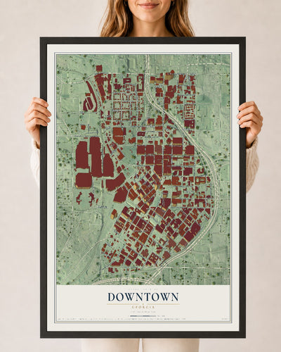 Downtown, Georgia map print, 24" x 36" W/ Black Ayous Wood Frame mockup