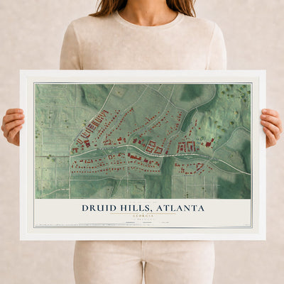 Druid Hills, Atlanta, Georgia map print, 12" x 18" W/ White Ayous Wood Frame mockup
