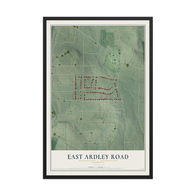 East Ardley Road, Georgia map print, 12" x 18" W/ Black Ayous Wood Frame mockup