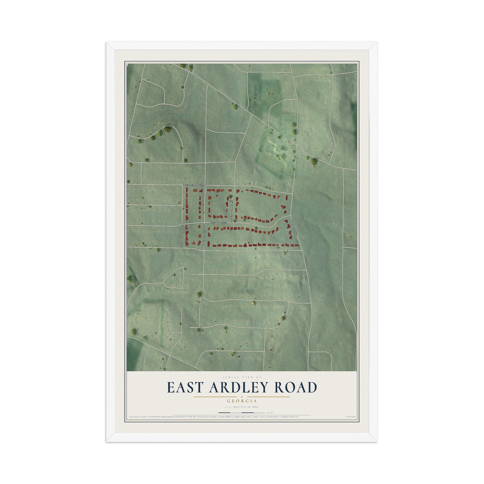 East Ardley Road, Georgia map print, 12" x 18" W/ White Ayous Wood Frame mockup