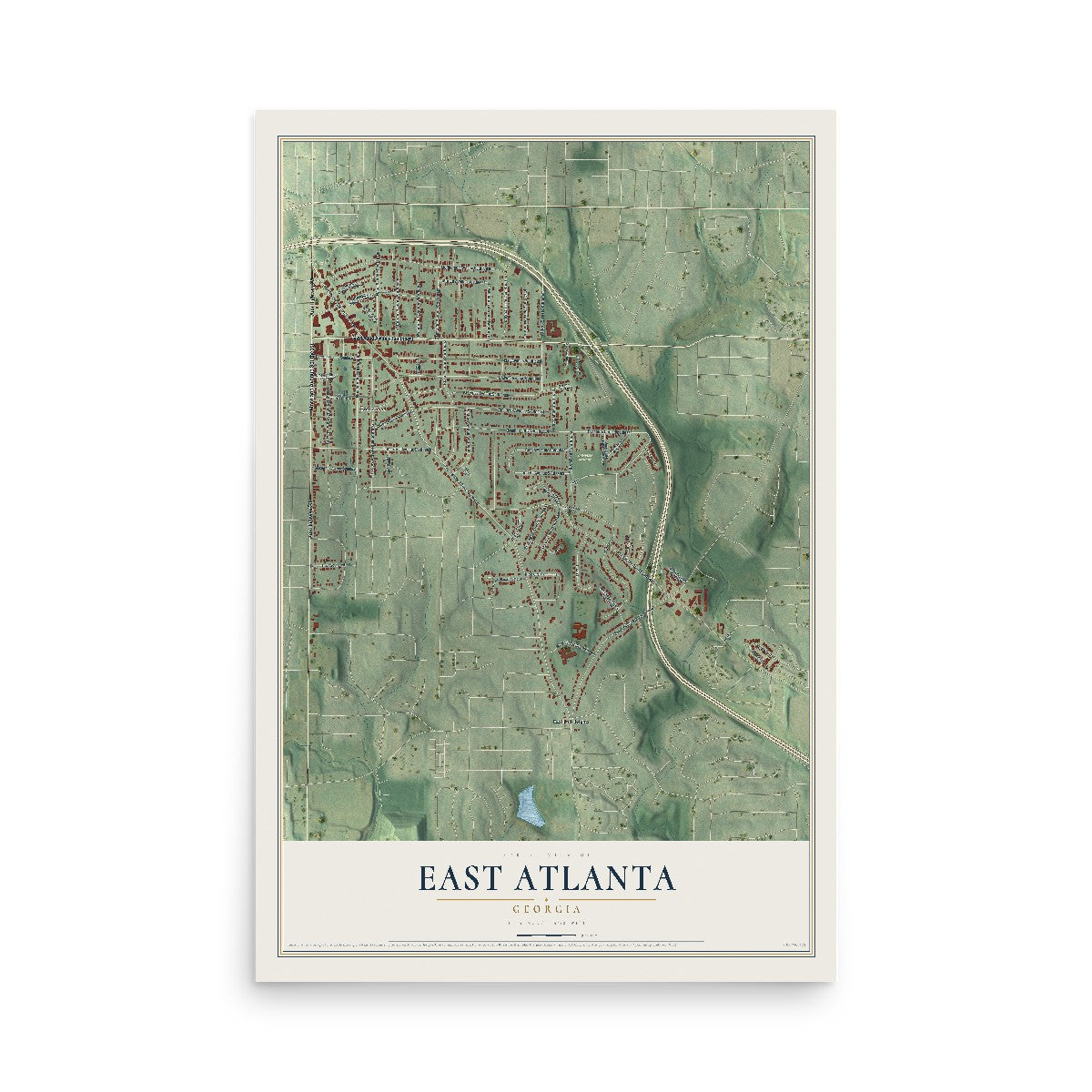 East Atlanta, Georgia map print, 12" x 18" Archival Matte Print mockup