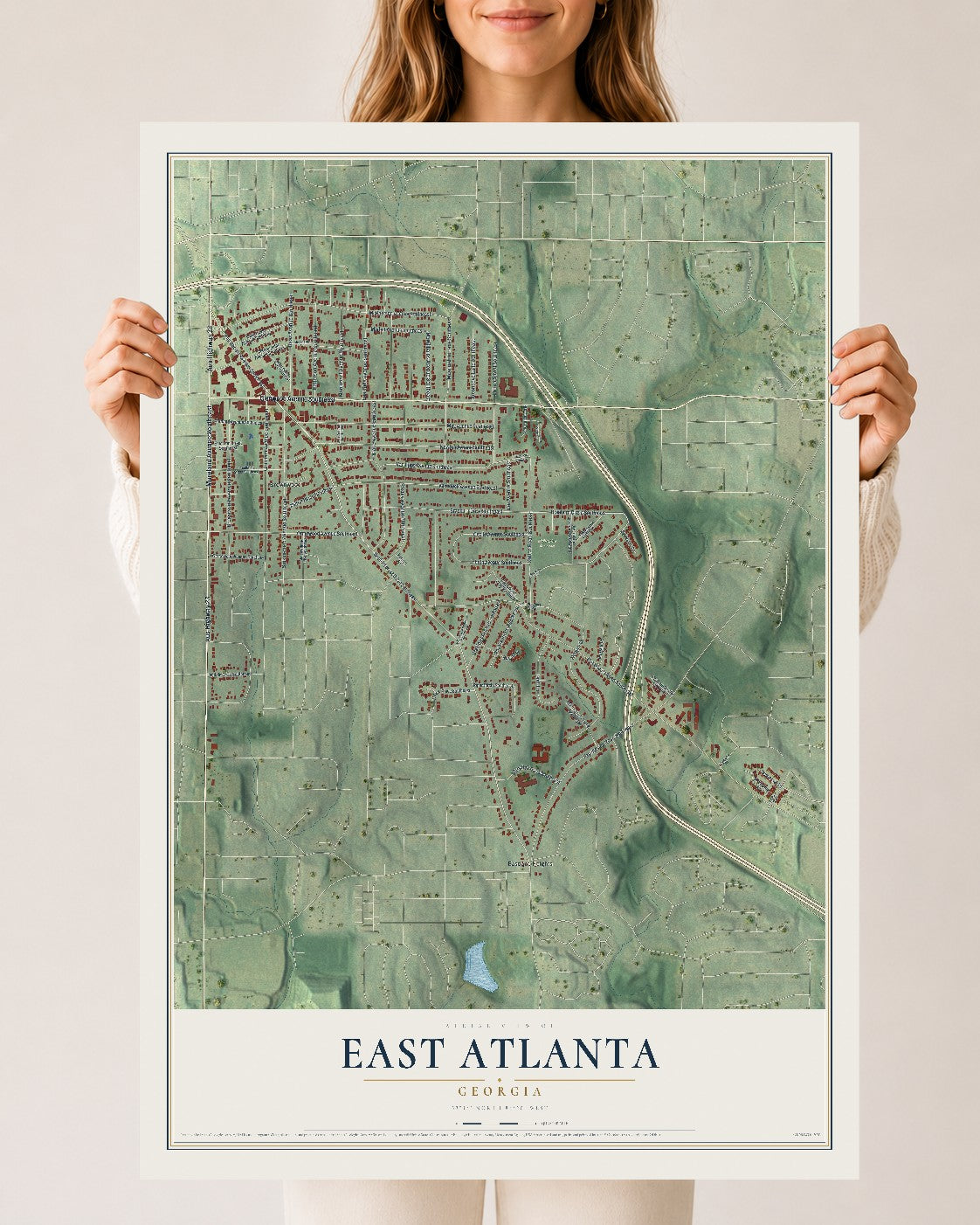 East Atlanta, Georgia map print, 24" x 36" Archival Matte Print mockup