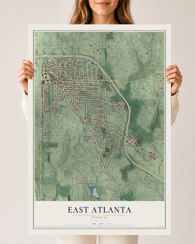 East Atlanta, Georgia map print, 24" x 36" Archival Matte Print mockup