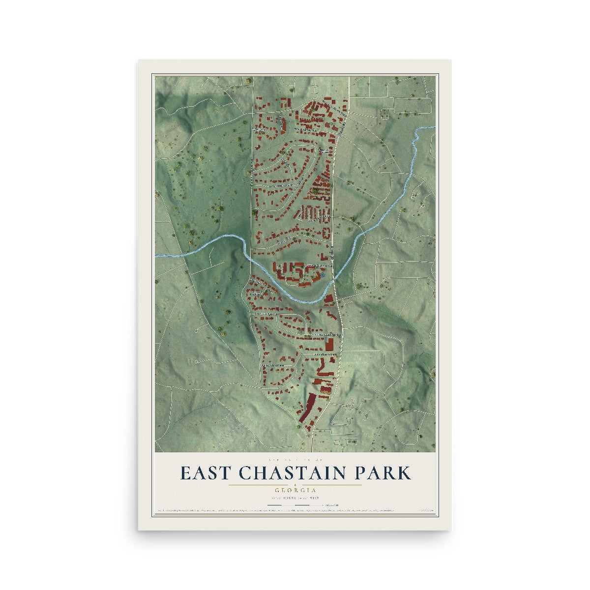 East Chastain Park, Georgia map print, 12" x 18" Archival Matte Print mockup