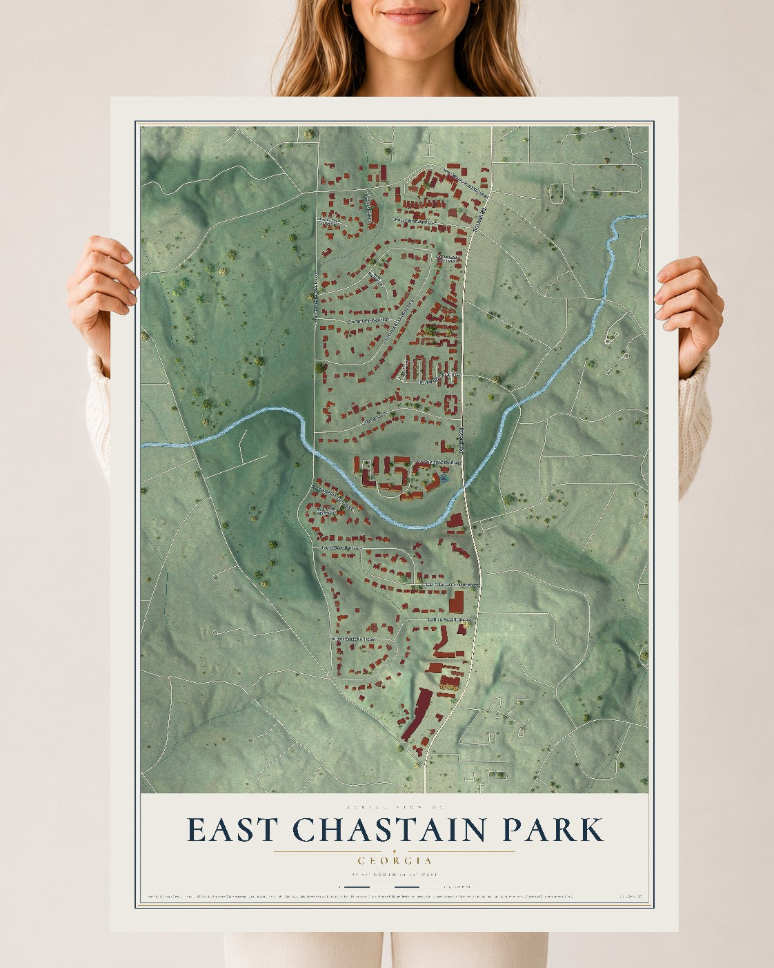 East Chastain Park, Georgia map print, 24" x 36" Archival Matte Print mockup