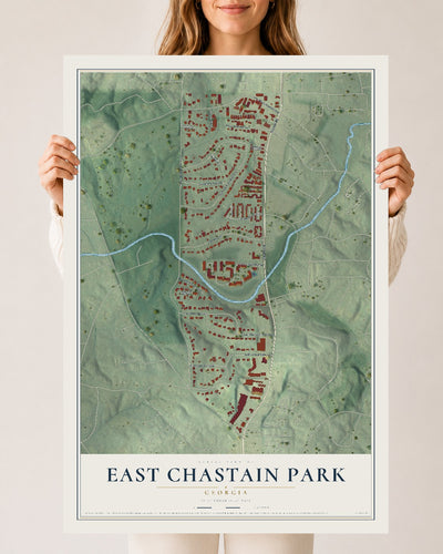 East Chastain Park, Georgia map print, 24" x 36" Archival Matte Print mockup
