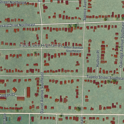 Close-up 1 of the East Lake, Georgia map artwork