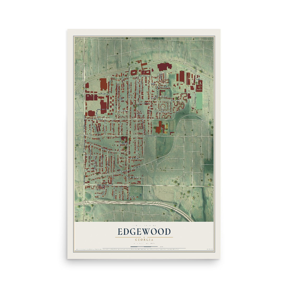 Edgewood, Georgia map print, 12" x 18" Archival Matte Print mockup