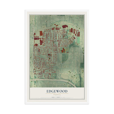 Edgewood, Georgia map print, 12" x 18" W/ White Ayous Wood Frame mockup