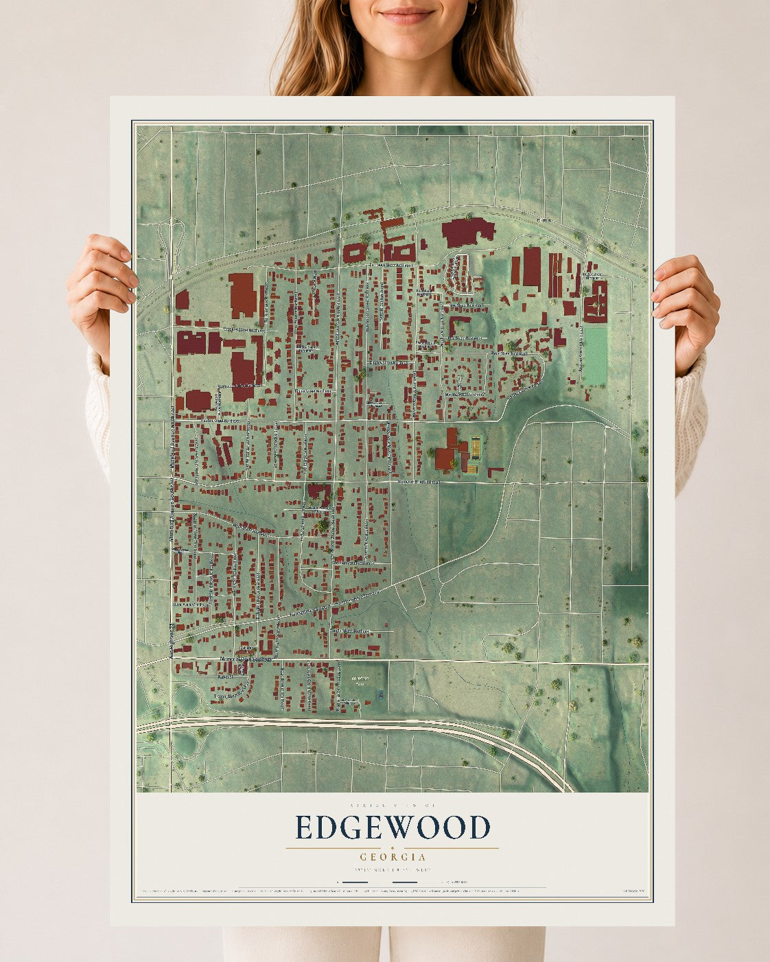 Edgewood, Georgia map print, 24" x 36" Archival Matte Print mockup