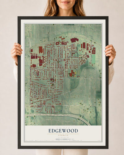 Edgewood, Georgia map print, 24" x 36" W/ Black Ayous Wood Frame mockup