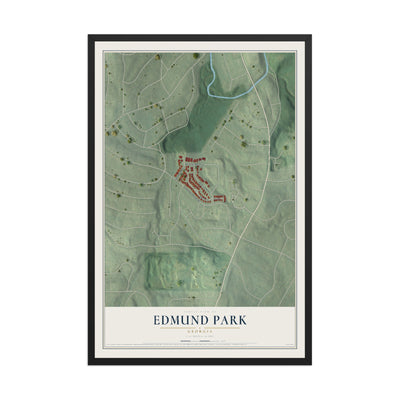Edmund Park, Georgia map print, 12" x 18" W/ Black Ayous Wood Frame mockup